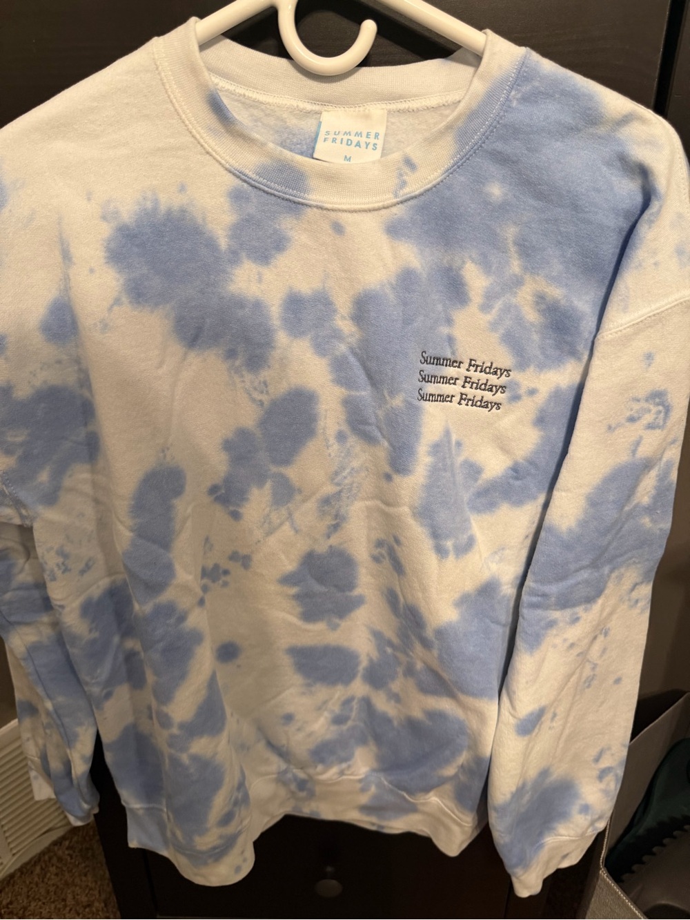 Summer Fridays Blue & White Tie-Dye Sweatshirt with Script Logo